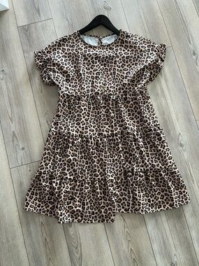 Leopard Print Tiered Midi Dress - Brown